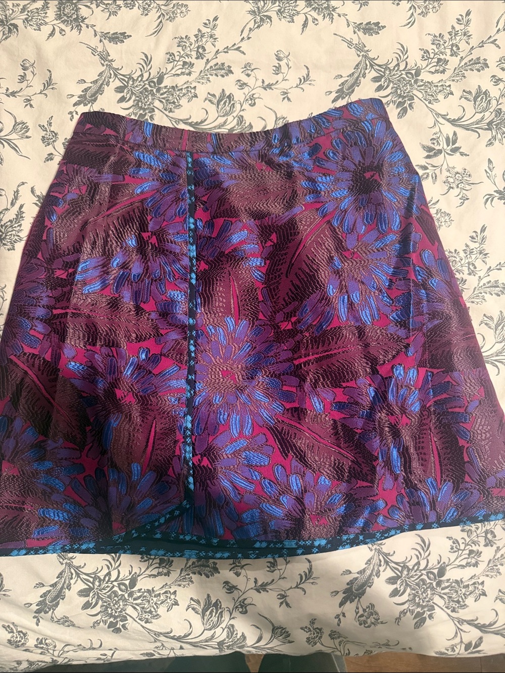 J. Crew Purple Floral A-Line Skirt with Blue Accents